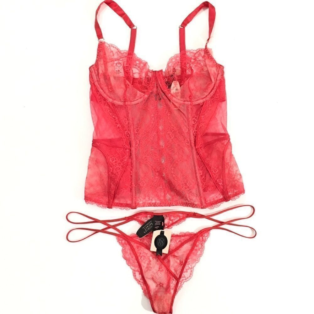 Victoria’s Secret Designer Collection Corset 34B v-string panty Medium Red